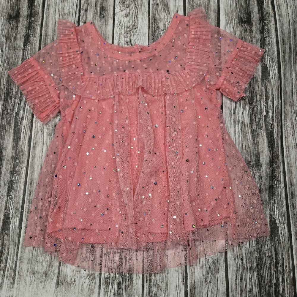 Nanette Kids pink tulle frill top with Glitter circles